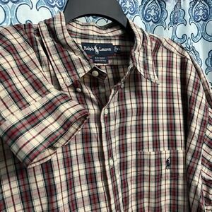 Vintage Ralph Lauren Big Shirt Men XL (fits 2XL) Red Green Button-Down Oxford